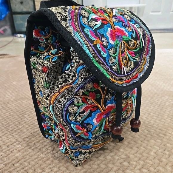 Unbranded Handbags - Women’s Embroidered Backpack Purse Boho Hippie Canvas Shoulder Bag Adjustable.